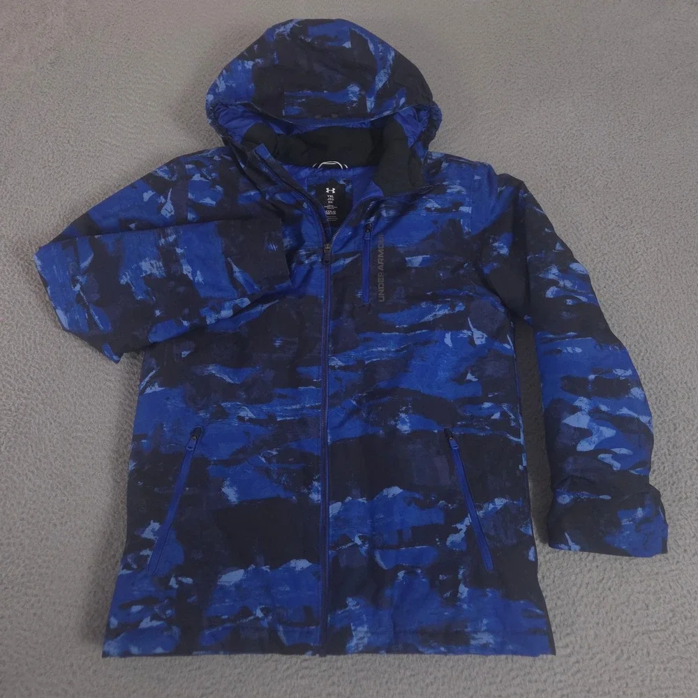 Under Armour Jacket Boys YXL Blue Steeze Eaze Storm Proof Camo Insulated Hooded